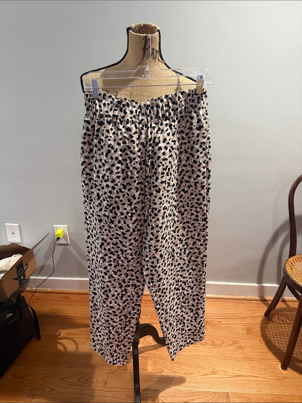 Ann Taylor Beige and Black Leopard-Print Wide-Leg Trousers